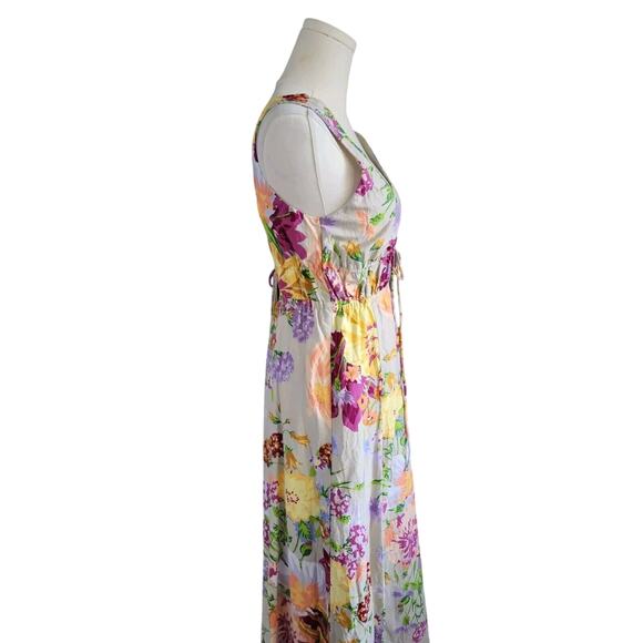 H&M Linen Blend Deep V Strappy Summer Maxi Dress XS Cottagecore Boho - Picture 4 of 6